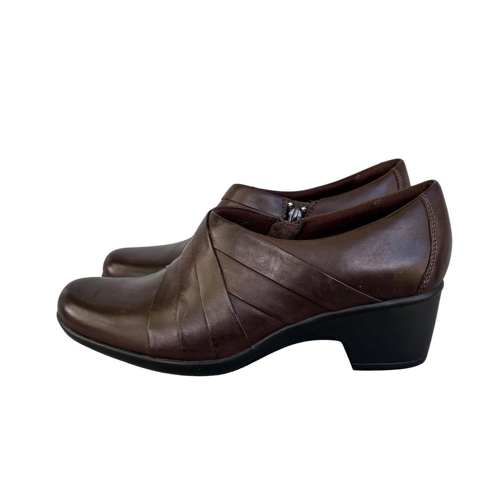 Clarks Genette Rise Brown Leather Shooties Ankle Boots Zip Block Heel 9.5 M